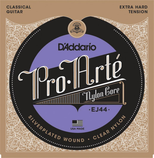 Струны для классических гитар D'Addario EJ-44 прозрачный нейлон/серебро, очень сильное натяжение