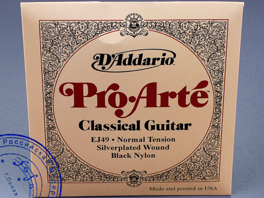 Струны для классических гитар D'Addario EJ-49 черный нейлон/серебро, нормальное натяжение, PRO