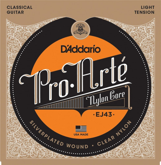 Струны для классических гитар D'Addario EJ-43 прозрачный нейлон/серебро, легкое натяжение
