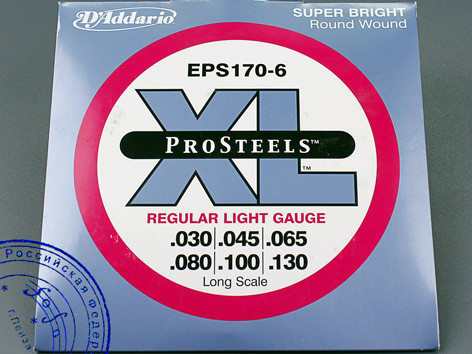 Струны для бас-гитары D'Addario EPS-170-6, сталь, 45-100