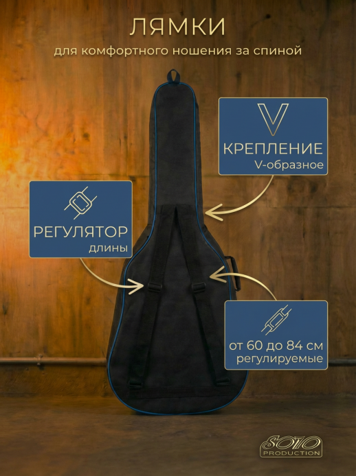 Чехол для 12-ти струнной гитары утеплен, с 2-мя ремнями ЧГ12-2/1BL